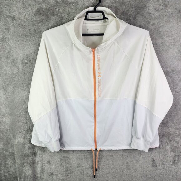 Womens White Under Armour Hooded Jacket Windbreaker Loose Fit Full Zip Size 1X - Picture 2 of 11